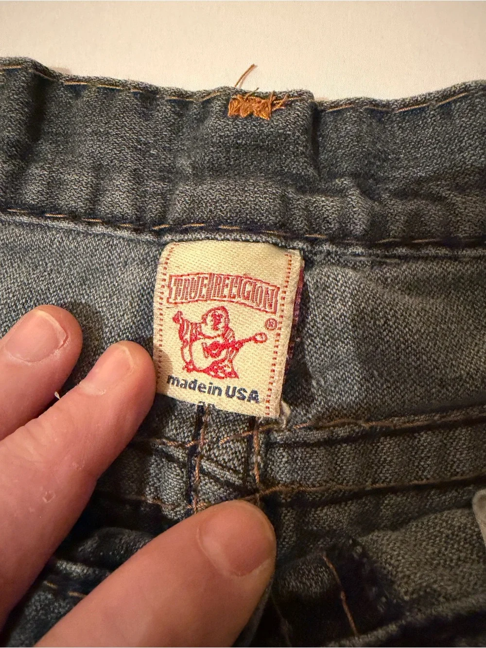 True Religion Men’s Blue Distressed Straight Denim Shorts size 38 Made in USA